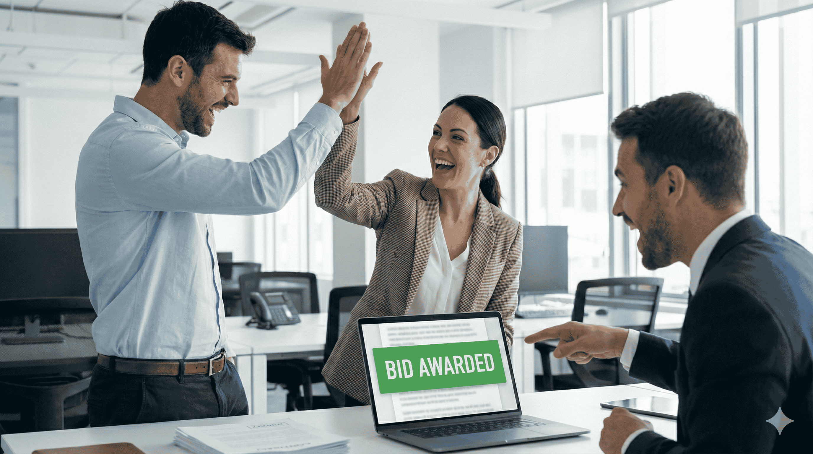 Team feiert gewonnenen Zuschlag